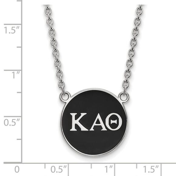 Sterling Silver Kappa Alpha Theta Large Black Enamel Greek Necklace - Picture 2 of 4